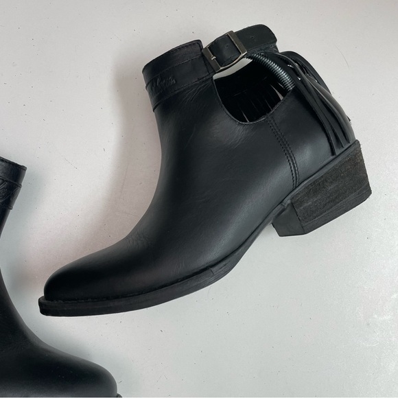 Harley Davidson Boots Amory Heeled Leather Ankle Fringe Buckle Braided Black - Picture 14 of 16